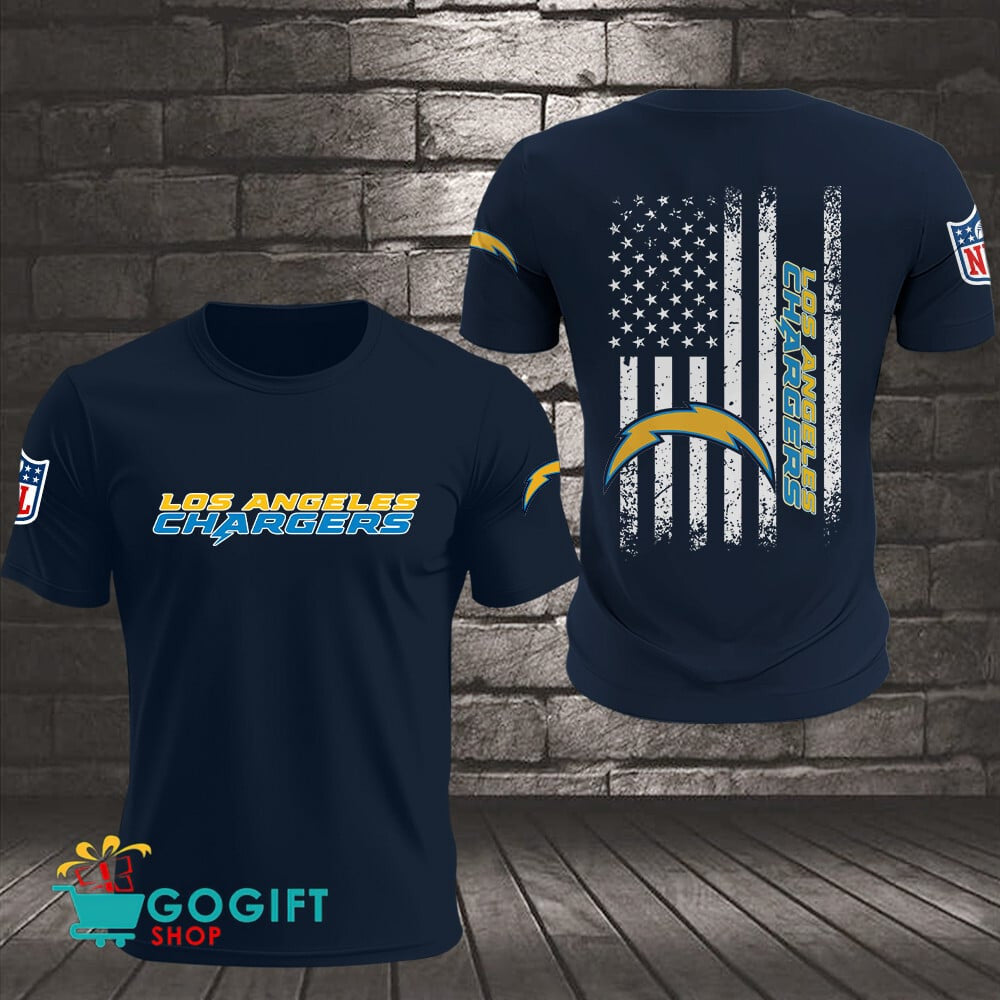 Los Angeles Chargers US Flag Vintage Style All Over Printed T-shirt