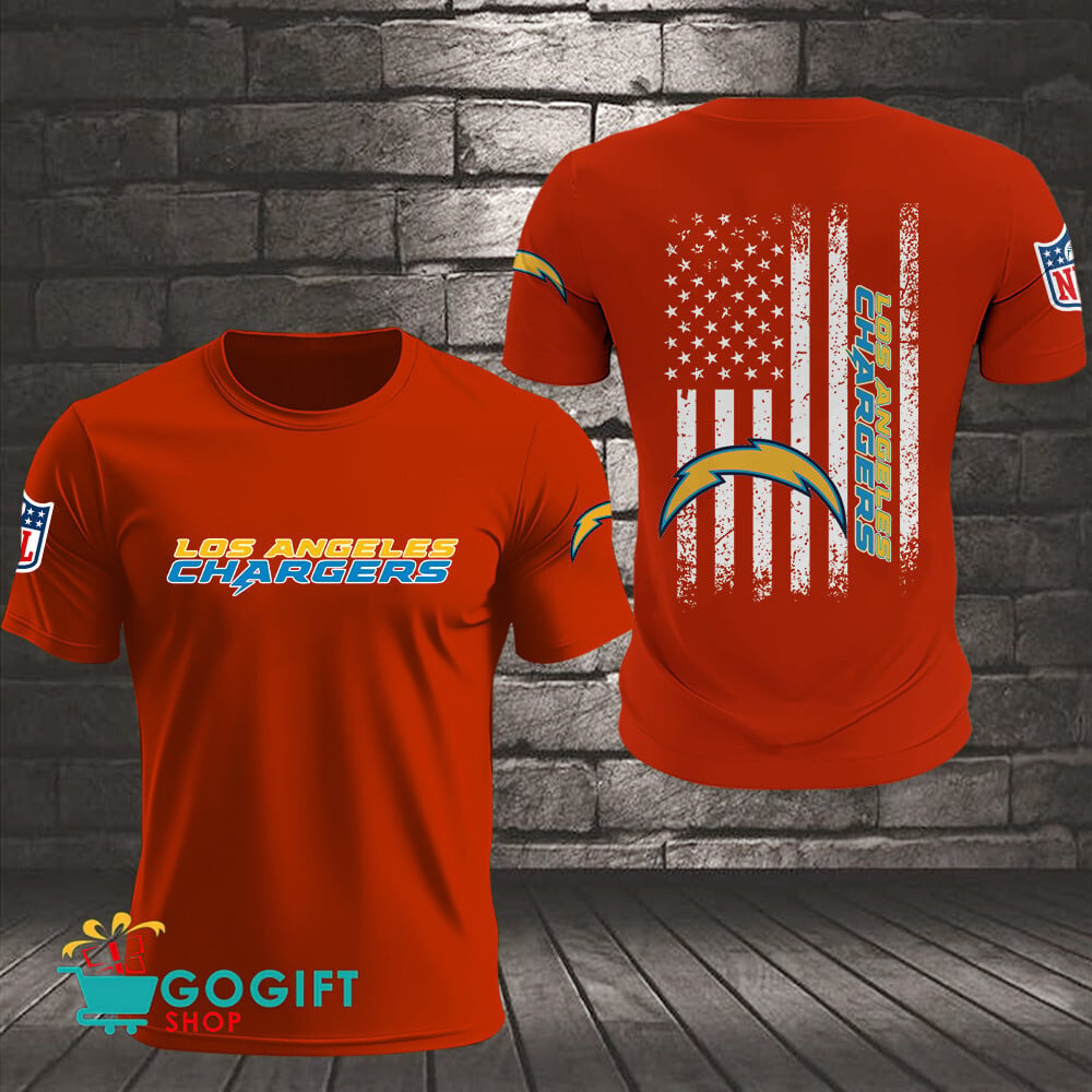 Los Angeles Chargers US Flag Vintage Style All Over Printed T-shirt