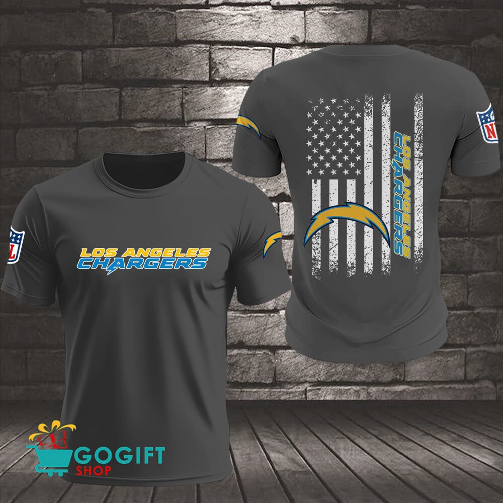 Los Angeles Chargers US Flag Vintage Style All Over Printed T-shirt