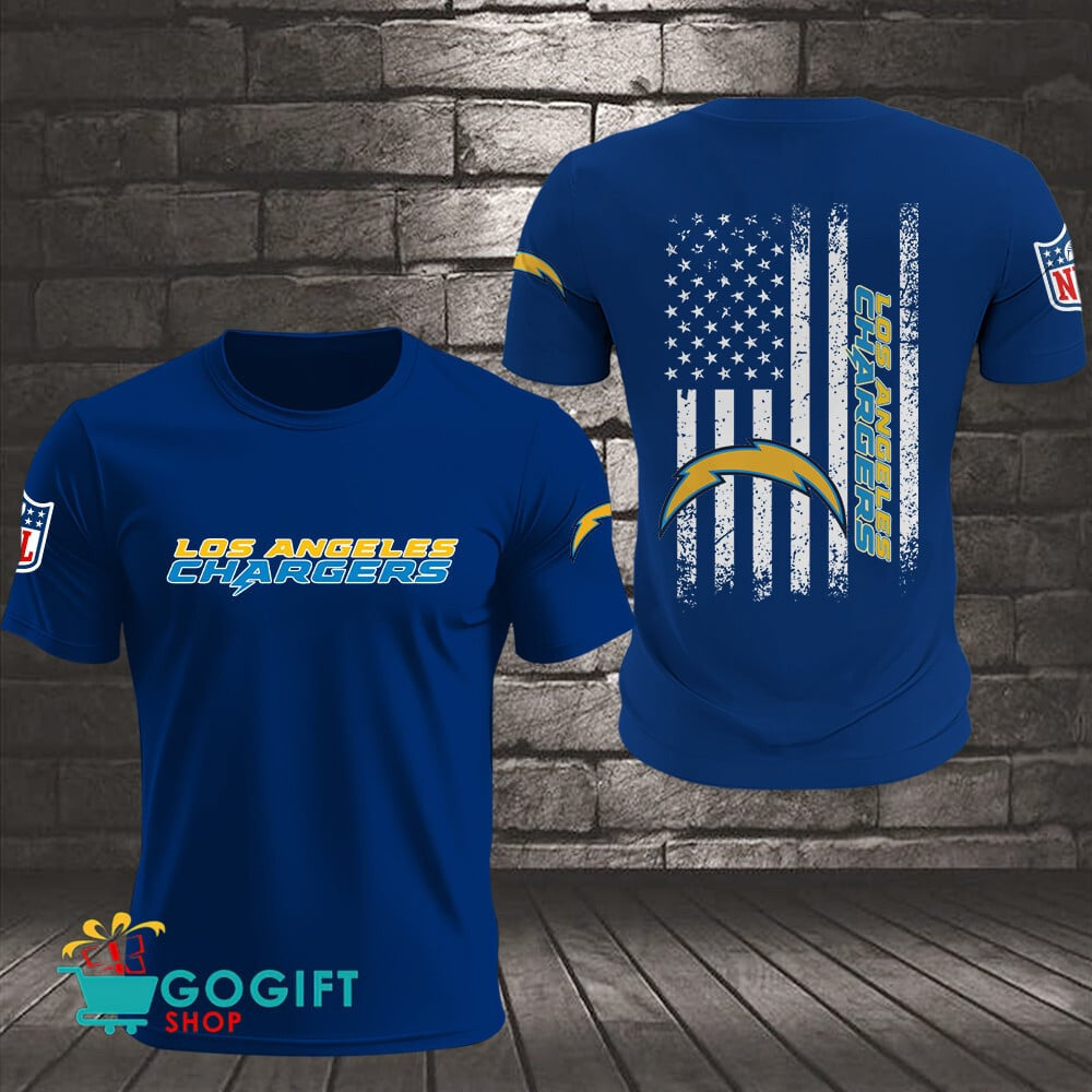 Los Angeles Chargers US Flag Vintage Style All Over Printed T-shirt