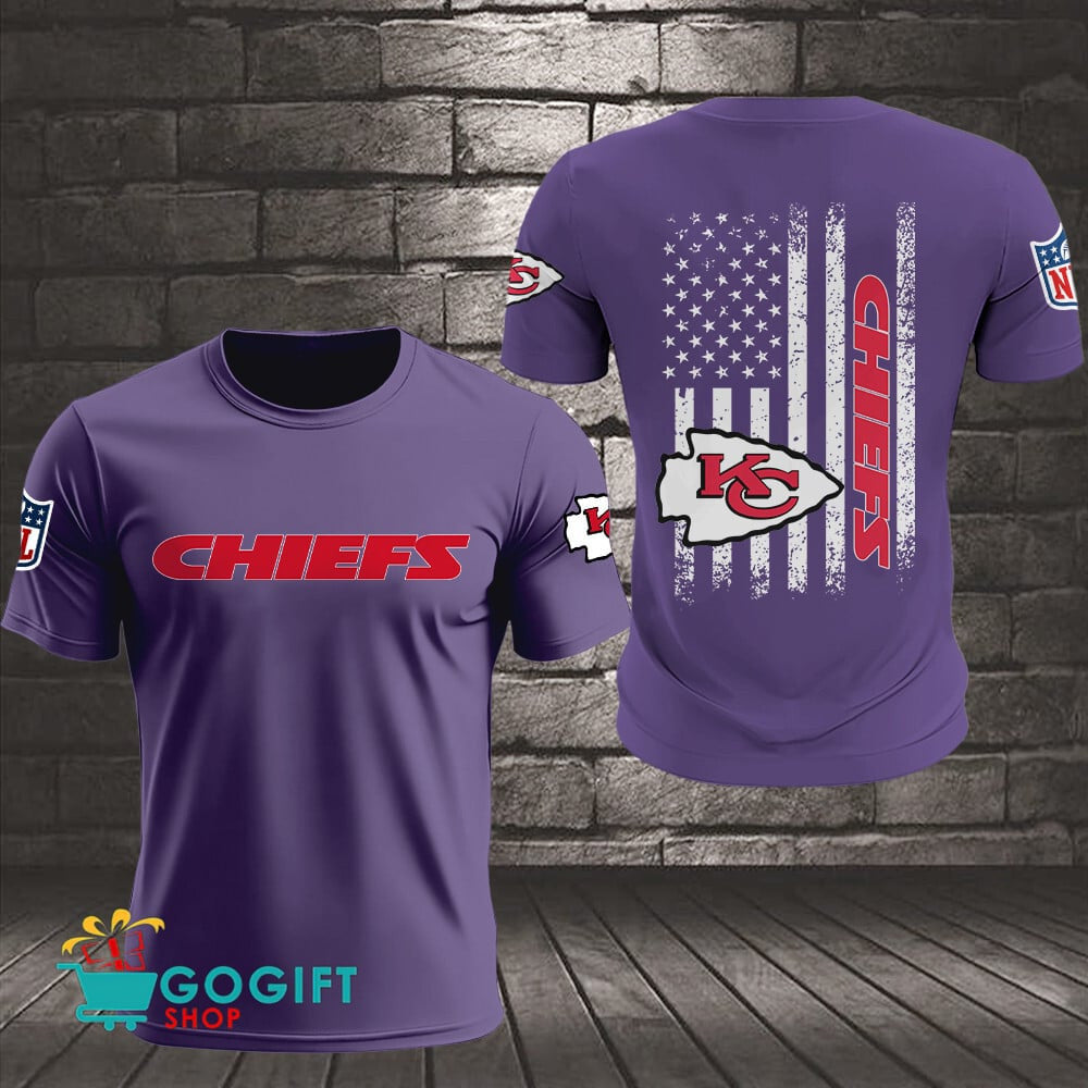 Kansas City Chiefs US Flag Vintage Style All Over Printed T-shirt