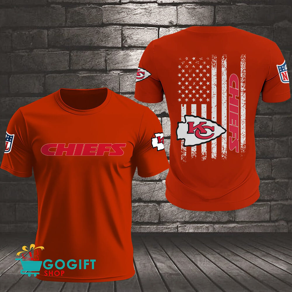 Kansas City Chiefs US Flag Vintage Style All Over Printed T-shirt