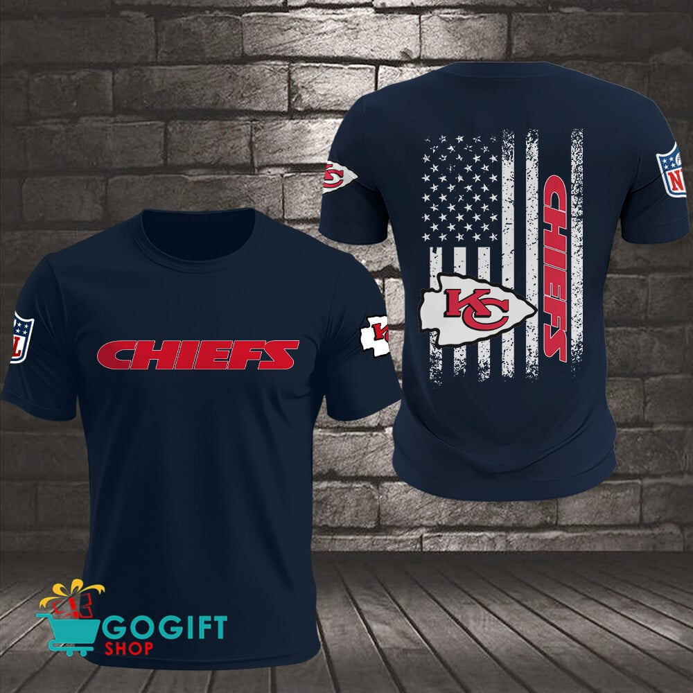 Kansas City Chiefs US Flag Vintage Style All Over Printed T-shirt