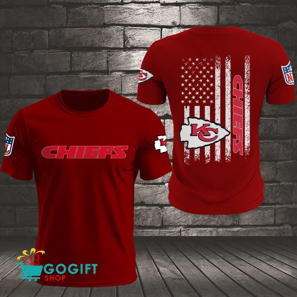 Kansas City Chiefs US Flag Vintage Style All Over Printed T-shirt