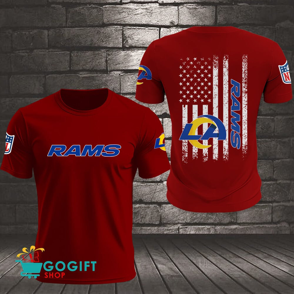 Los Angeles Rams US Flag Vintage Style All Over Printed T-shirt