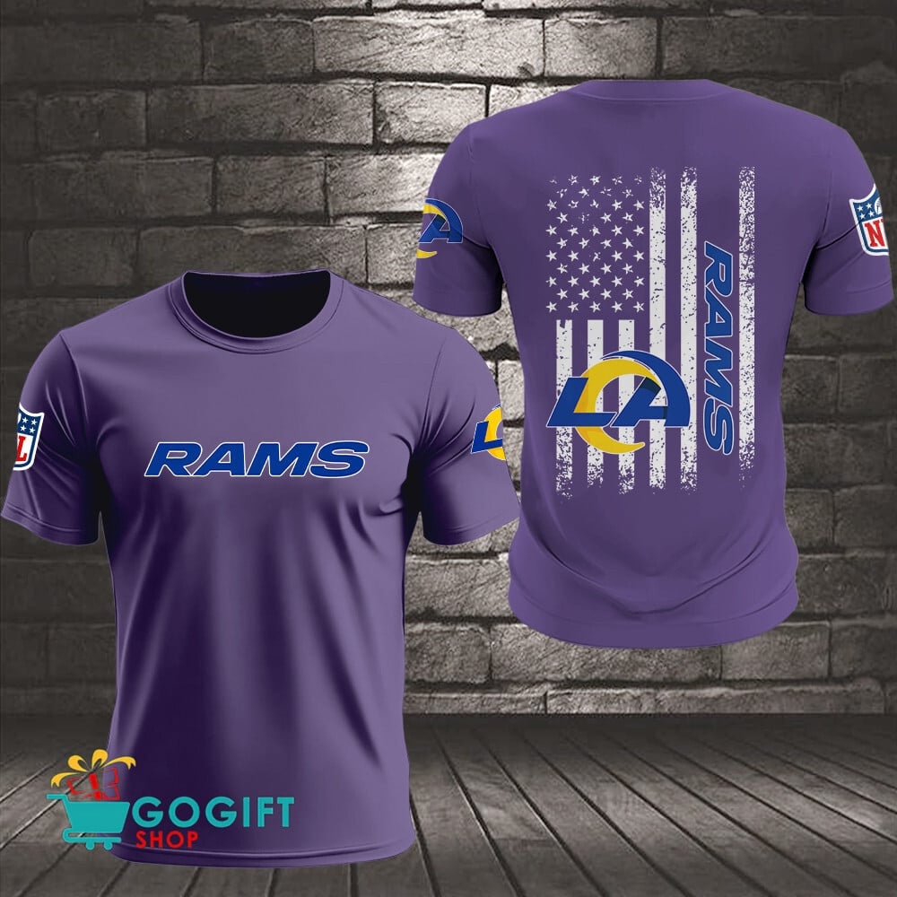 Los Angeles Rams US Flag Vintage Style All Over Printed T-shirt