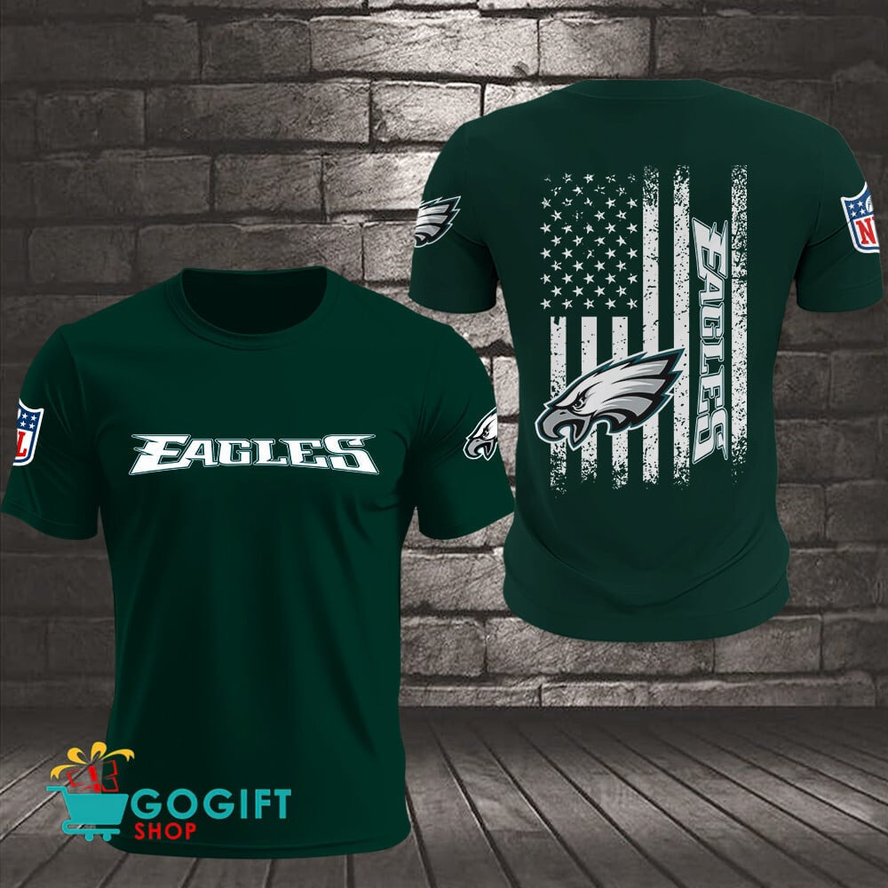 Philadelphia Eagles US Flag Vintage Style All Over Printed T-shirt