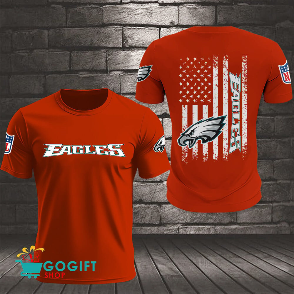 Philadelphia Eagles US Flag Vintage Style All Over Printed T-shirt