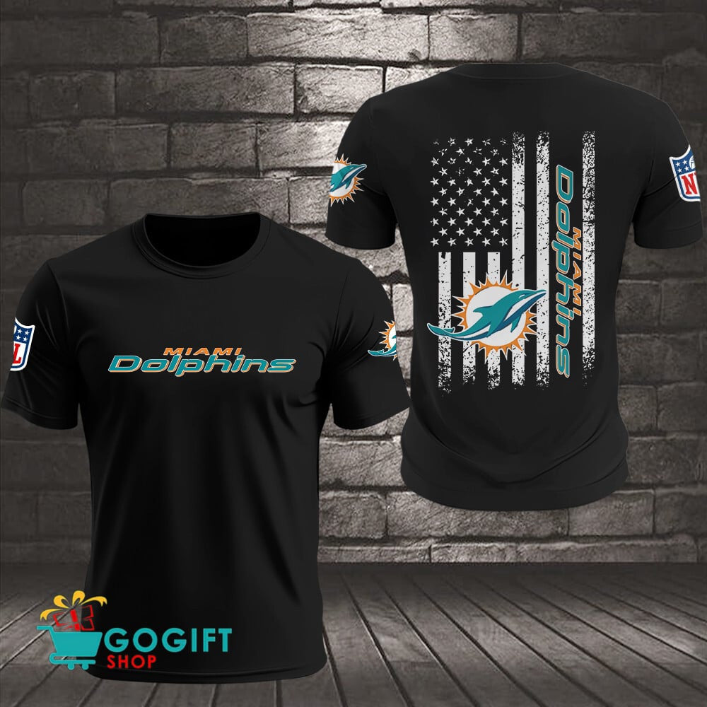 Miami Dolphins US Flag Vintage Style All Over Printed T-shirt