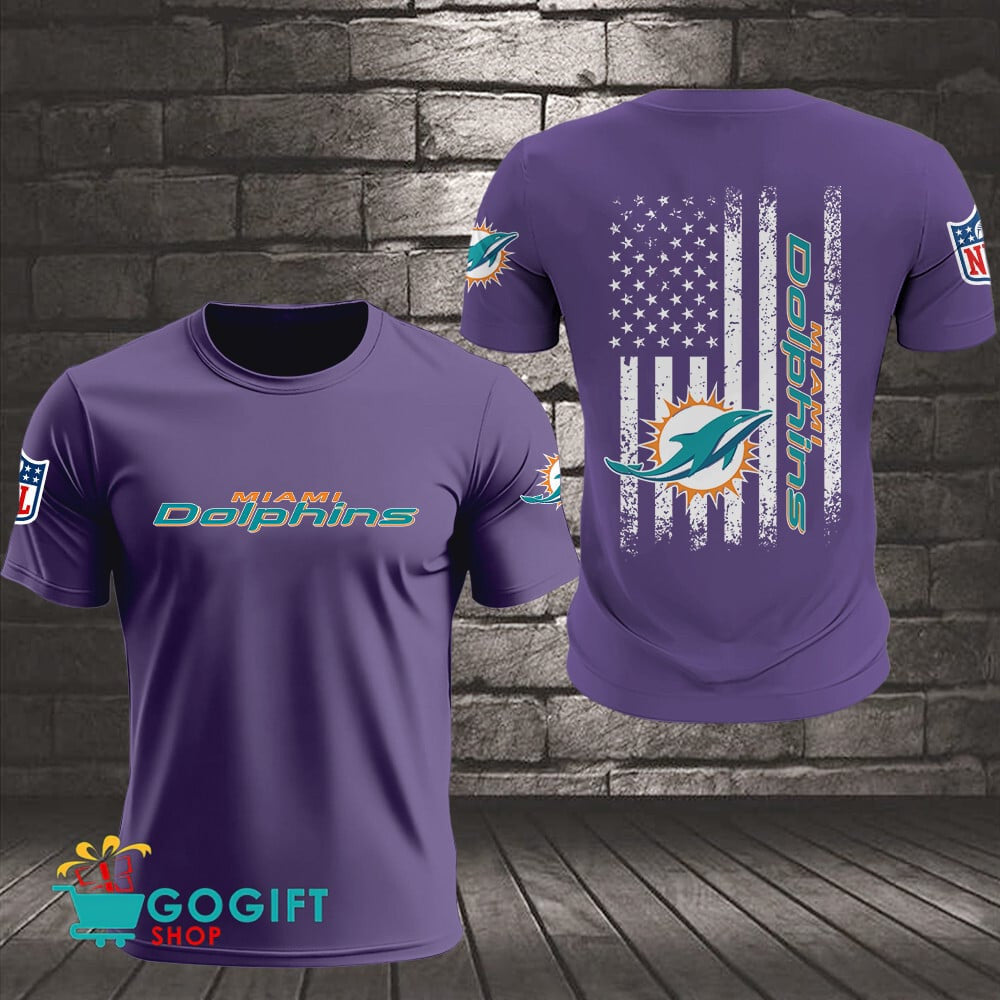 Miami Dolphins US Flag Vintage Style All Over Printed T-shirt