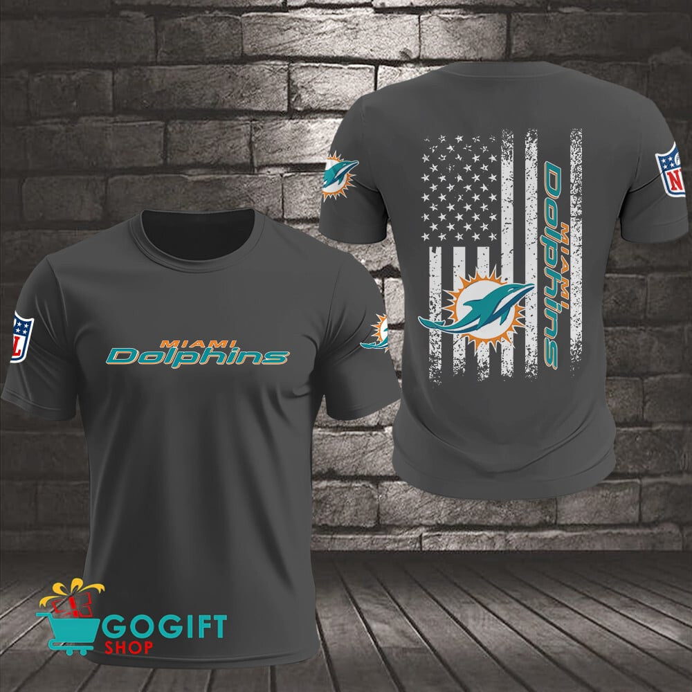 Miami Dolphins US Flag Vintage Style All Over Printed T-shirt