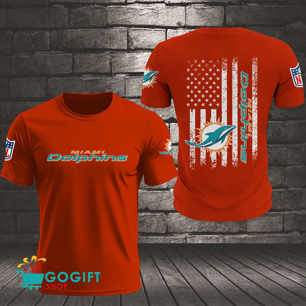 Miami Dolphins US Flag Vintage Style All Over Printed T-shirt