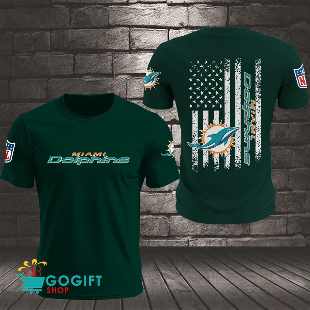 Miami Dolphins US Flag Vintage Style All Over Printed T-shirt