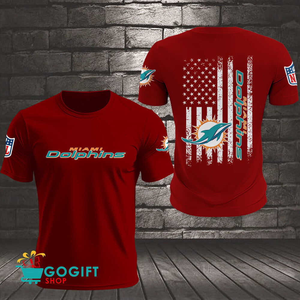 Miami Dolphins US Flag Vintage Style All Over Printed T-shirt