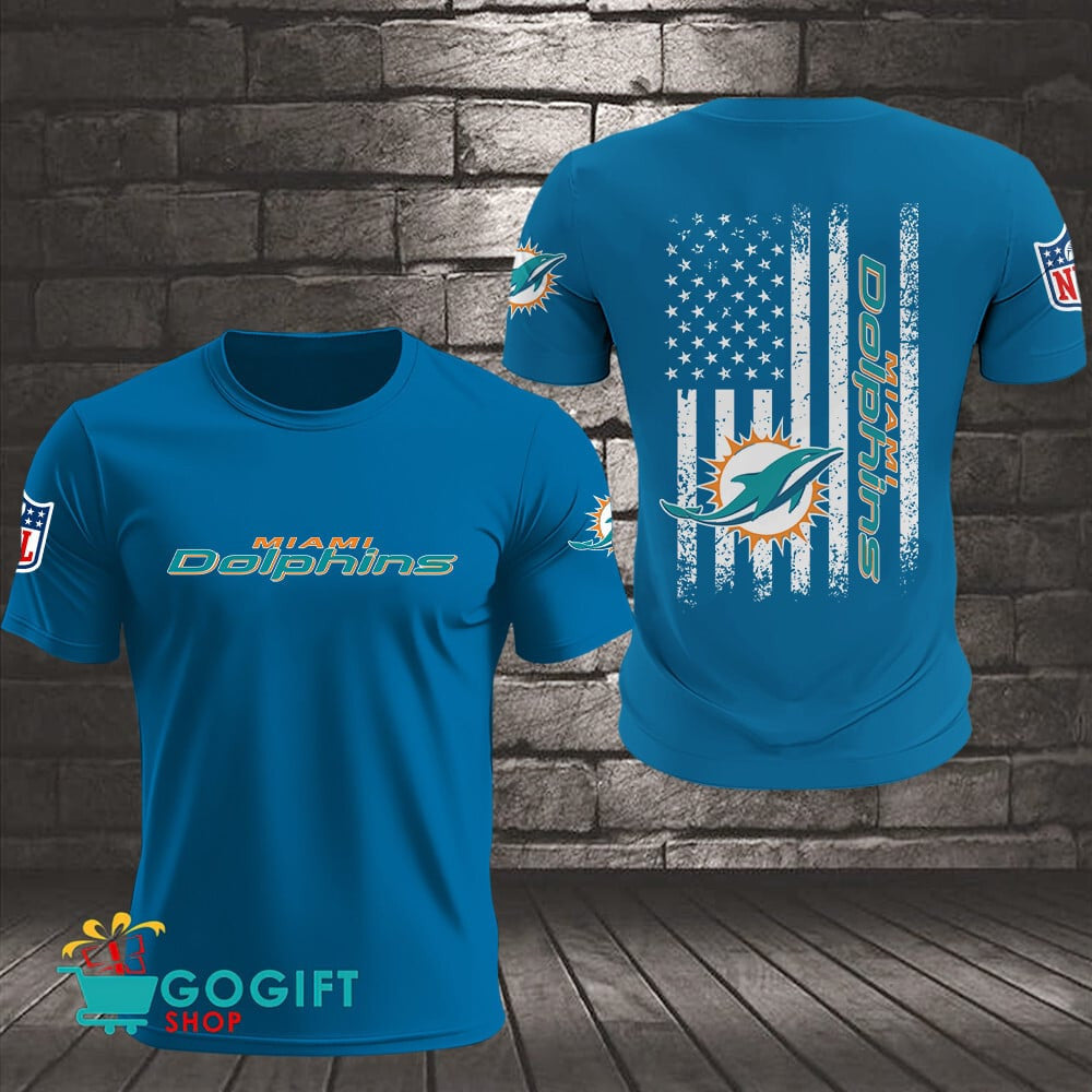 Miami Dolphins US Flag Vintage Style All Over Printed T-shirt