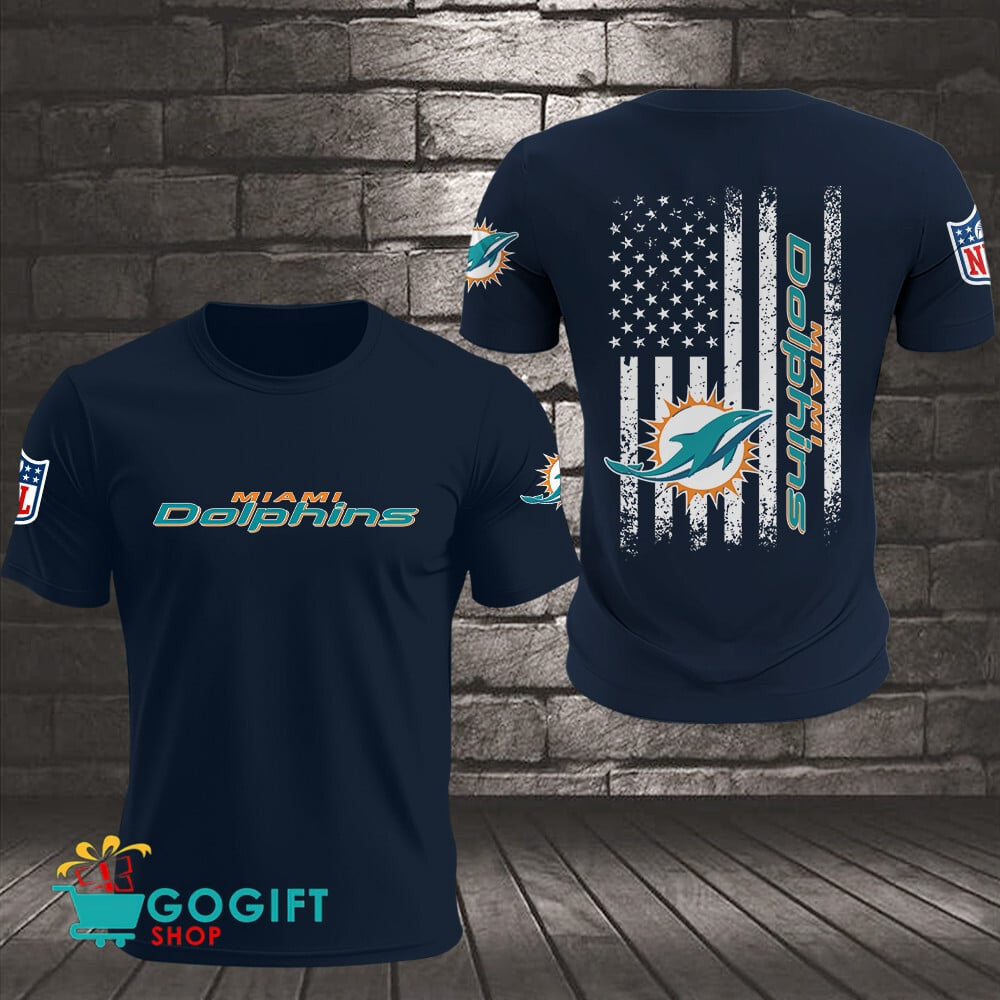 Miami Dolphins US Flag Vintage Style All Over Printed T-shirt