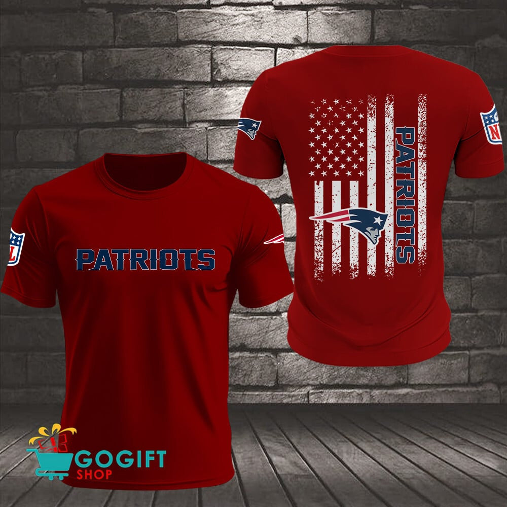 New England Patriots US Flag Vintage Style All Over Printed T-shirt