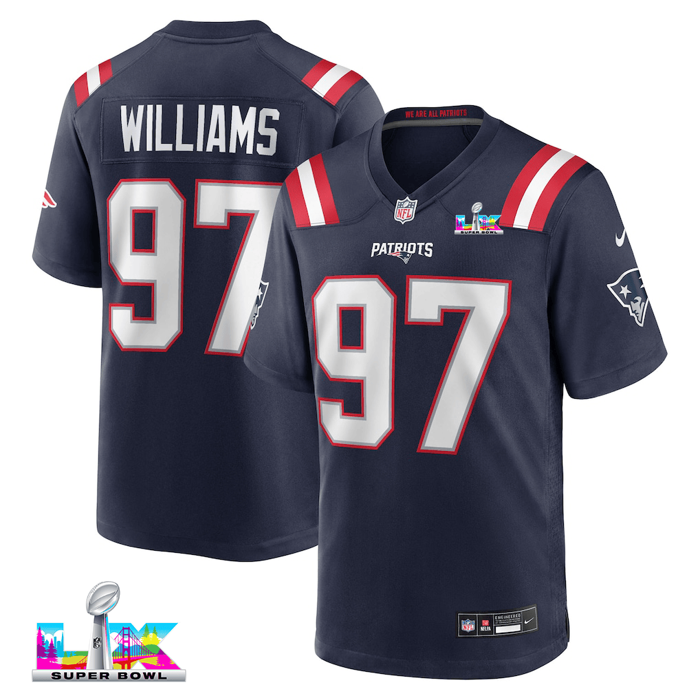 Milton Williams 97 New England Patriots 2026 Super Bowl LX Game Player Jersey - Navy