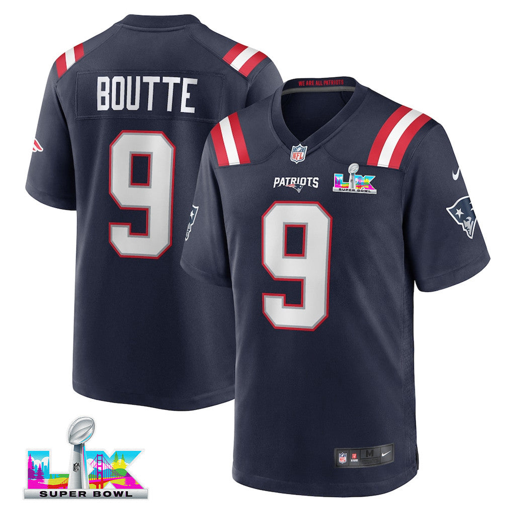 Kayshon Boutte 9 New England Patriots 2026 Super Bowl LX Game Jersey - Navy