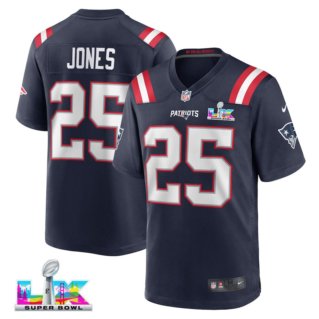 Marcus Jones 25 New England Patriots 2026 Super Bowl LX Game Player Jersey - Navy