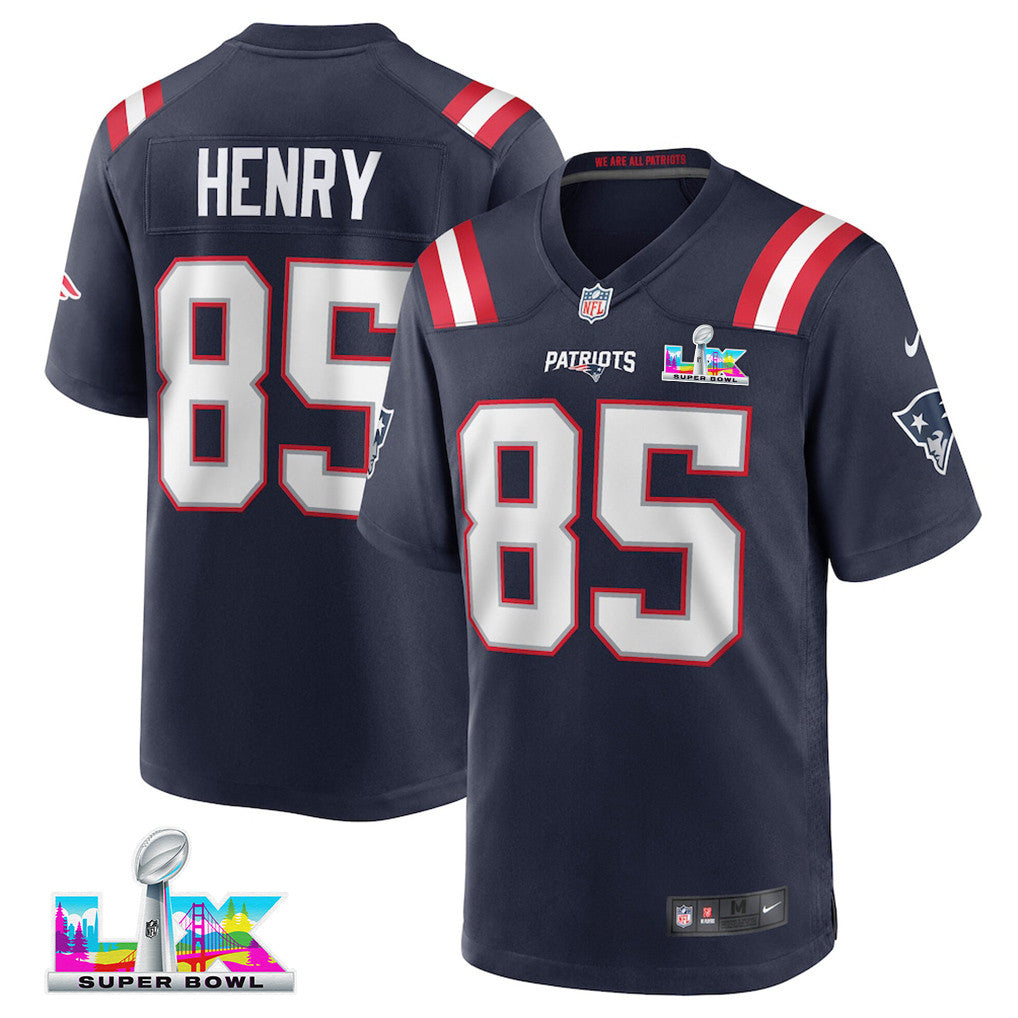 Hunter Henry 85 New England Patriots 2026 Super Bowl LX Game Jersey - Navy