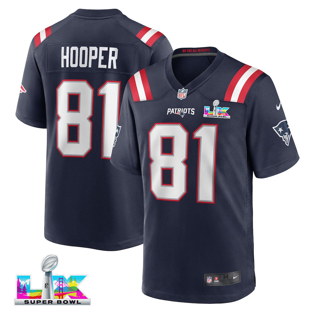 Austin Hooper 81 New England Patriots 2026 Super Bowl LX Game Jersey - Navy