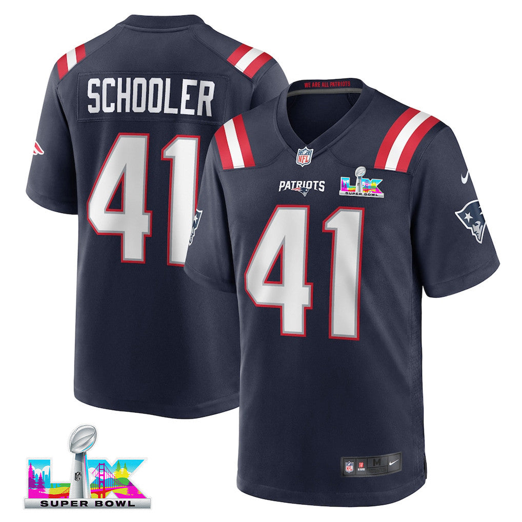 Brenden Schooler 41 New England Patriots 2026 Super Bowl LX Game Jersey - Navy