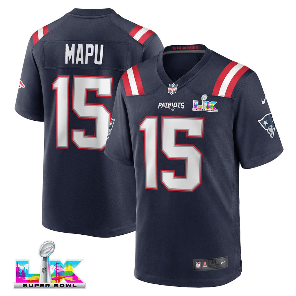 Marte Mapu 15 New England Patriots 2026 Super Bowl LX Game Jersey - Navy