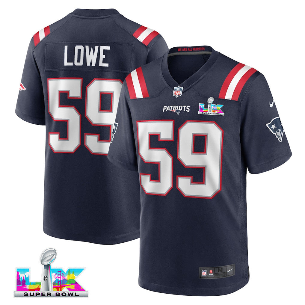 Vederian Lowe 59 New England Patriots 2026 Super Bowl LX Game Jersey - Navy
