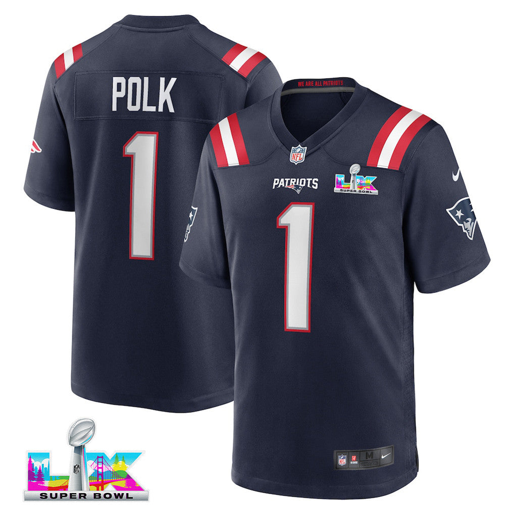 Ja'Lynn Polk 1 New England Patriots 2026 Super Bowl LX Game Jersey - Navy