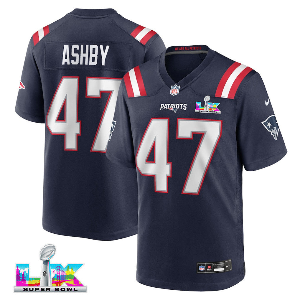 Julian Ashby 47 New England Patriots 2026 Super Bowl LX Game Jersey - Navy