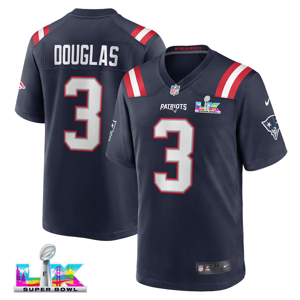 Demario Douglas 3 New England Patriots 2026 Super Bowl LX Game Jersey - Navy
