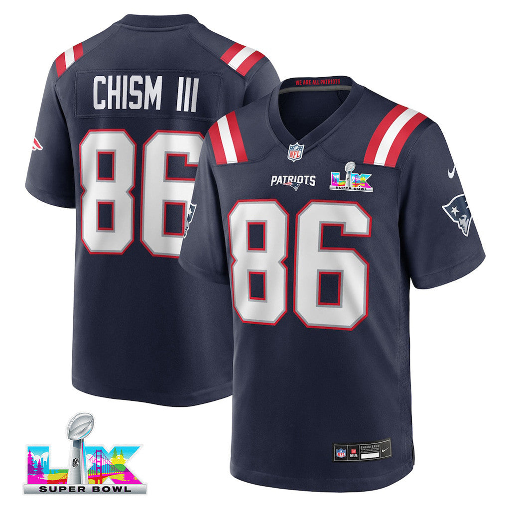 Efton Chism III 86 New England Patriots 2026 Super Bowl LX Game Jersey - Navy
