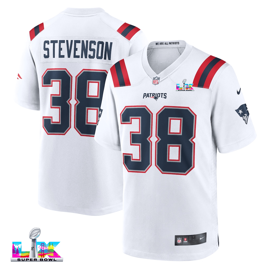 Rhamondre Stevenson 38 New England Patriots 2026 Super Bowl LX Game Player Jersey - White