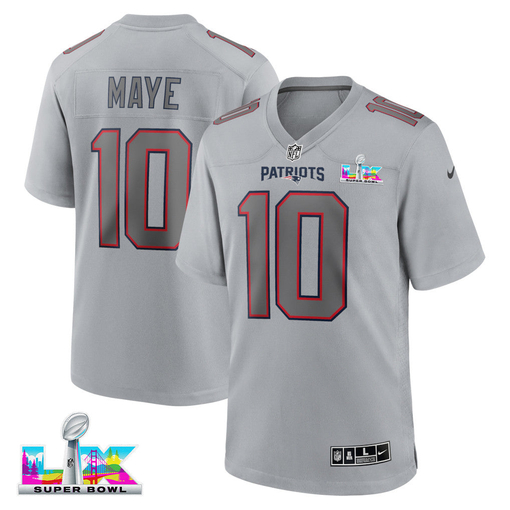 Drake Maye 10 New England Patriots 2026 Super Bowl LX Game Jersey - Gray
