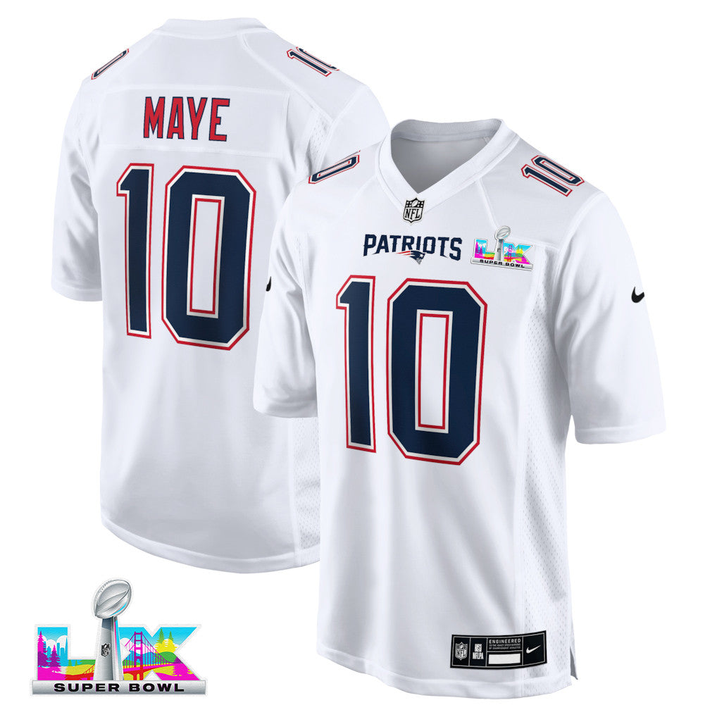 Drake Maye 10 New England Patriots 2026 Super Bowl LX Game Jersey - Tundra White