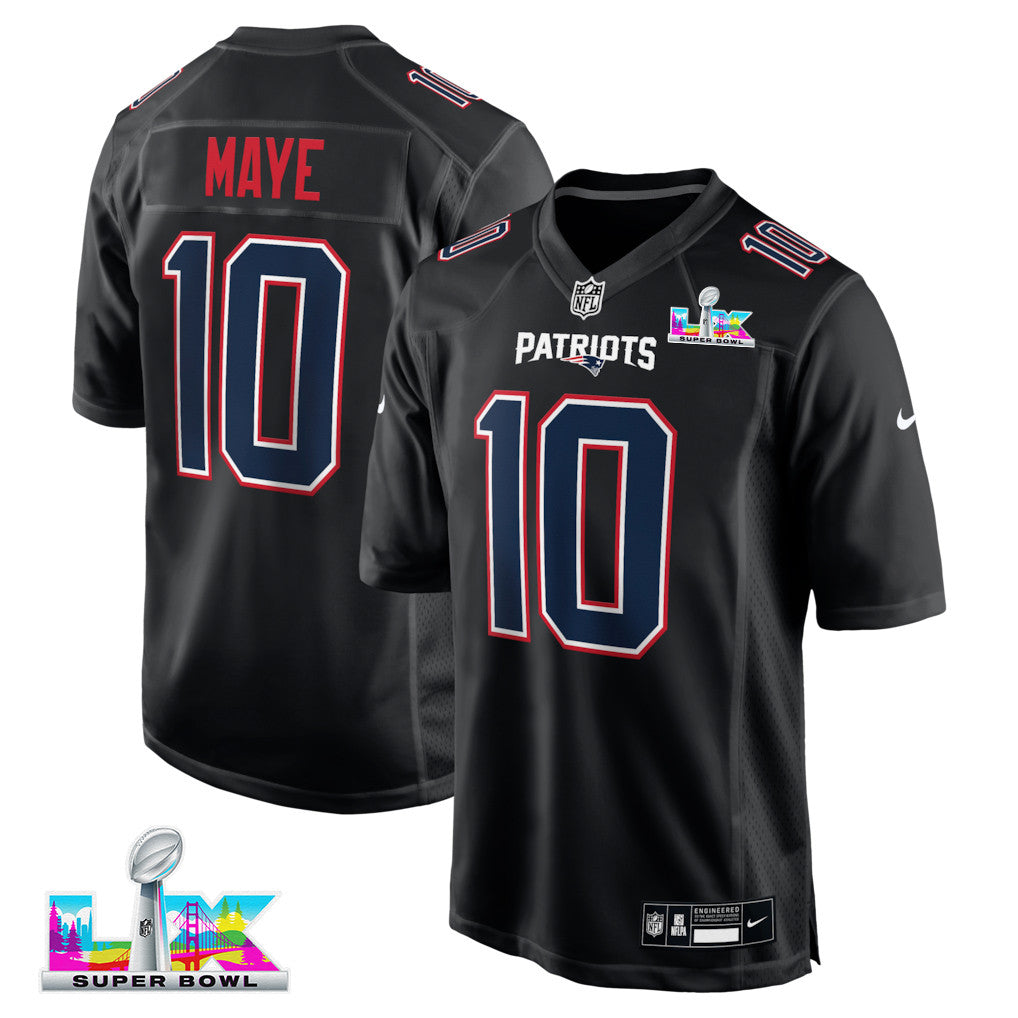 Drake Maye 10 New England Patriots 2026 Super Bowl LX Game Jersey - Carbon Black