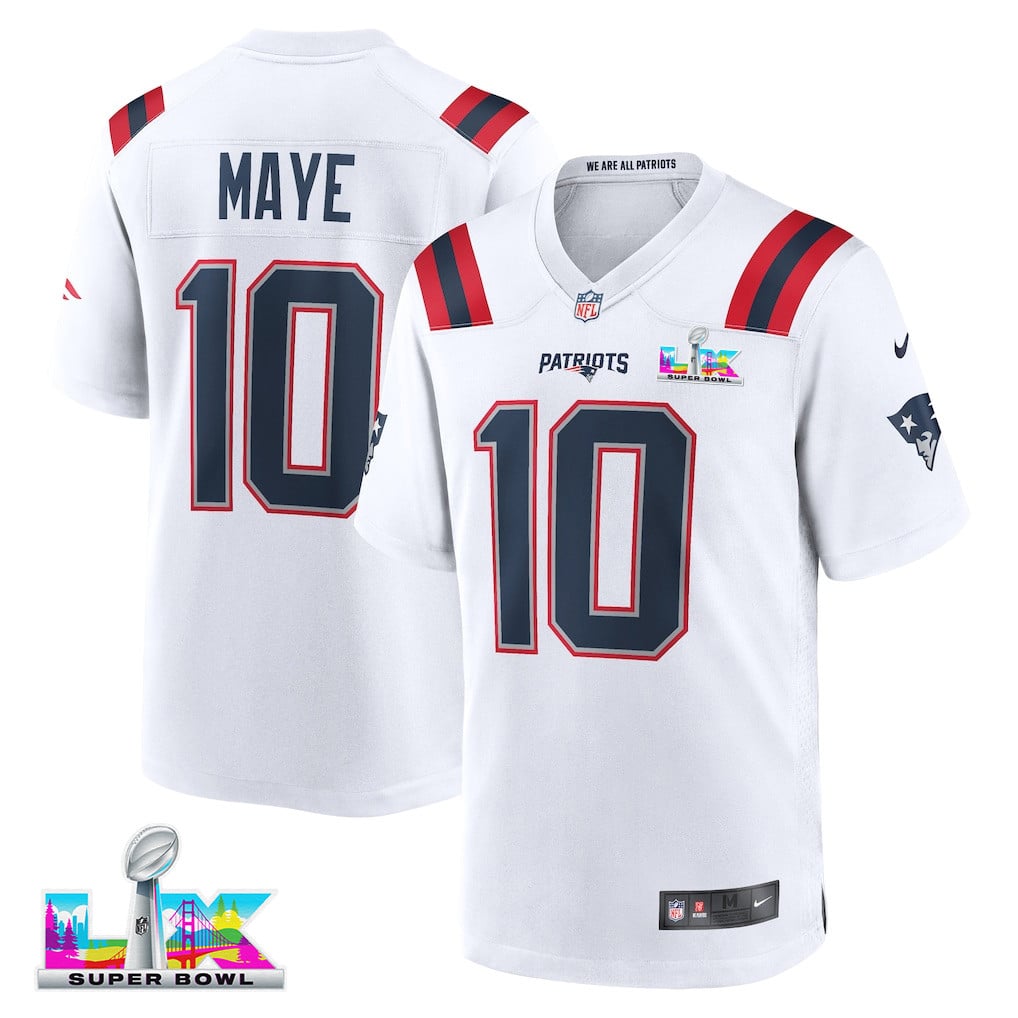 Drake Maye 10 New England Patriots 2026 Super Bowl LX Player Game Jersey - White