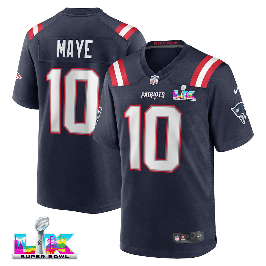 Drake Maye 10 New England Patriots 2026 Super Bowl LX Player Game Jersey - Navy