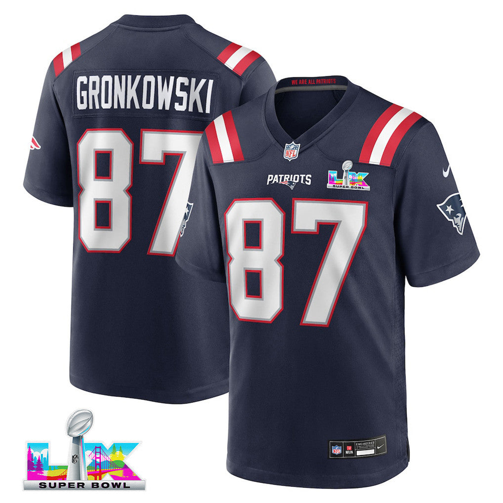 Rob Gronkowski 87 New England Patriots 2026 Super Bowl LX Retired Game Jersey - Navy