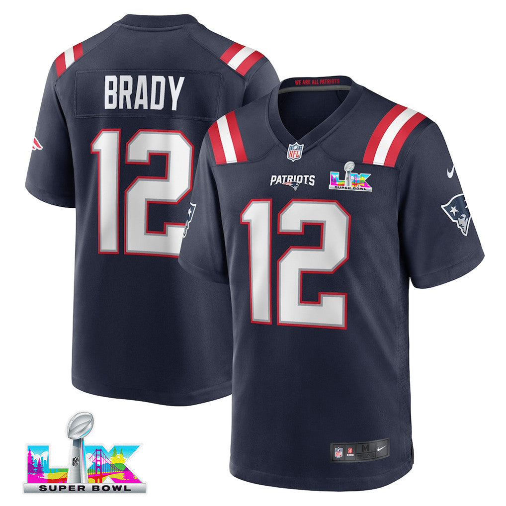 Tom Brady 12 New England Patriots 2026 Super Bowl LX Game Retired Jersey - Navy