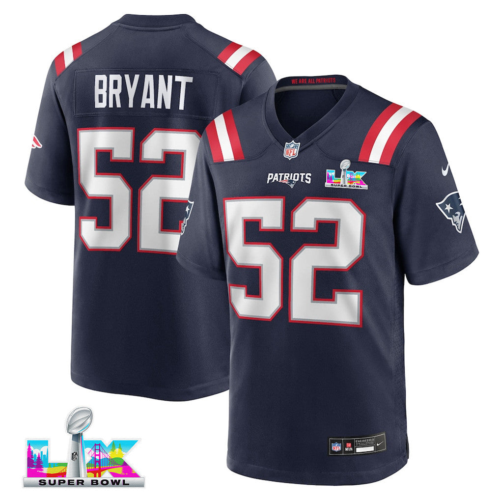 Marcus Bryant 52 New England Patriots 2026 Super Bowl LX Game Jersey - Navy