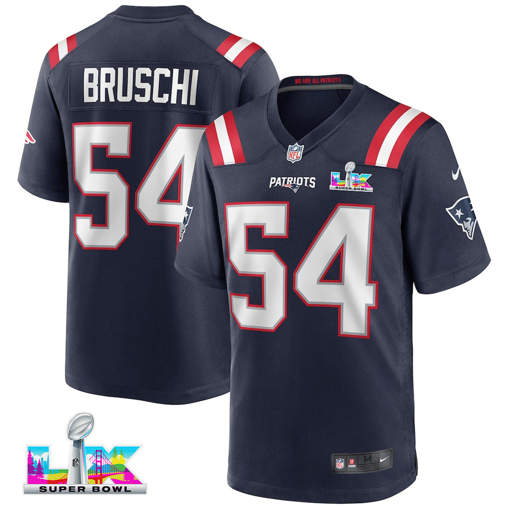 Tedy Bruschi 54 New England Patriots 2026 Super Bowl LX Game Jersey - Navy