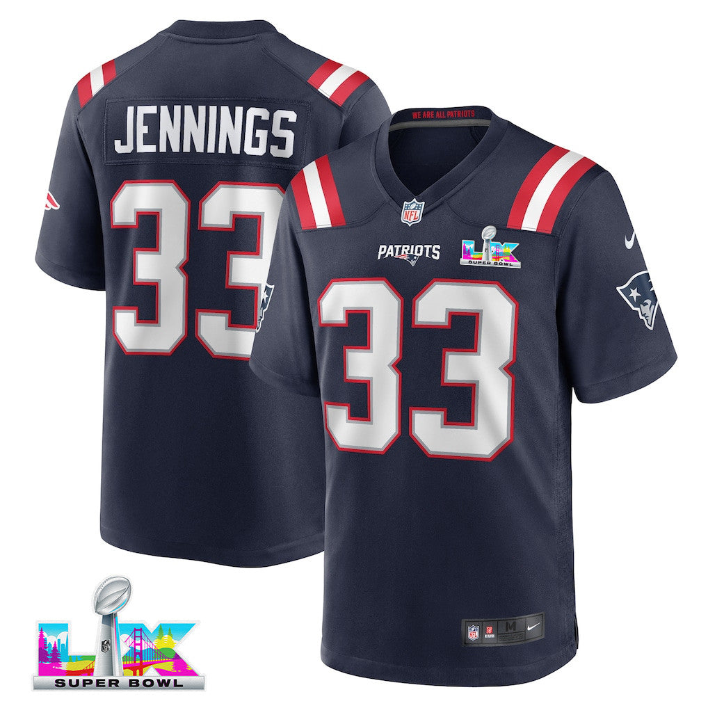 Anfernee Jennings 33 New England Patriots 2026 Super Bowl LX Game Jersey - Navy