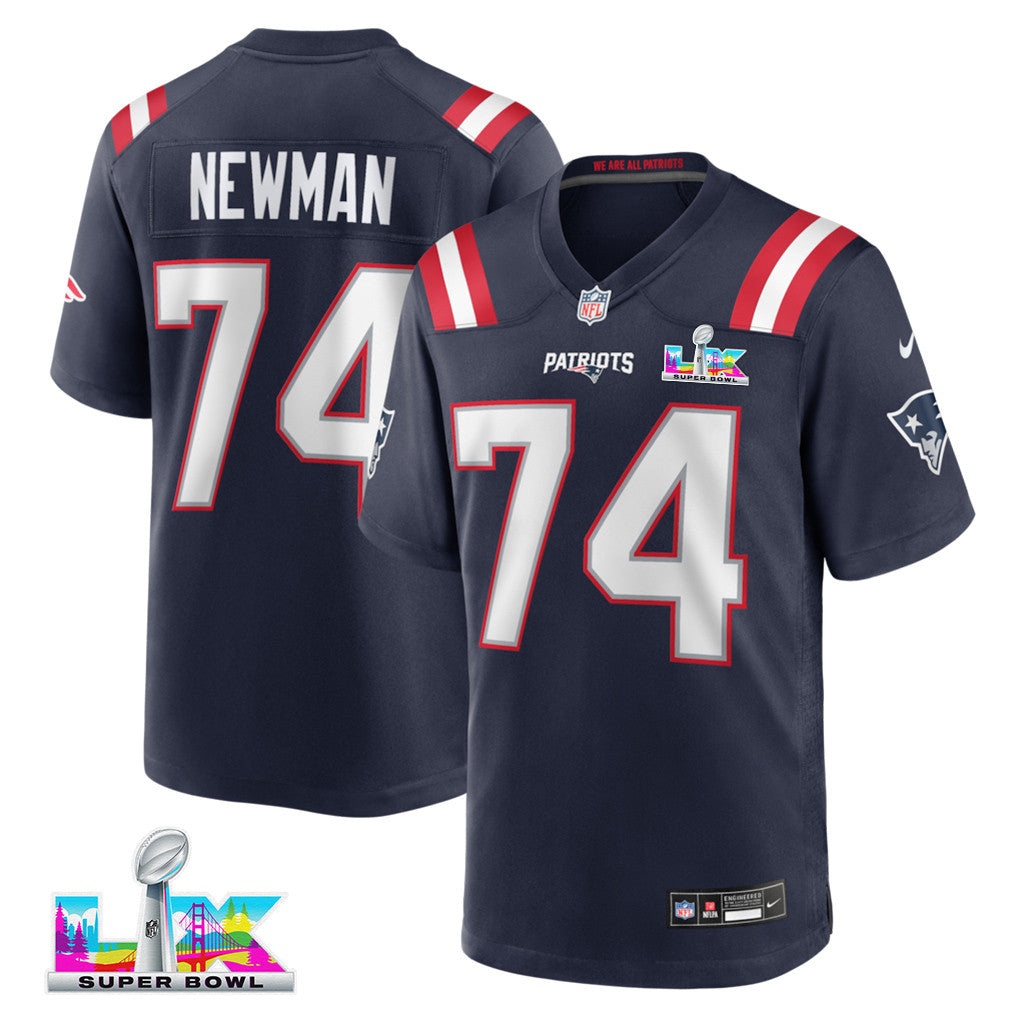 Royce Newman 74 New England Patriots 2026 Super Bowl LX Game Jersey - Navy