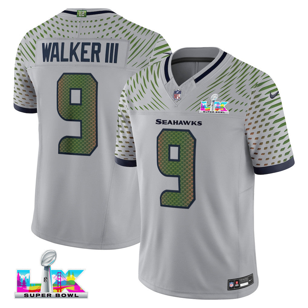 Kenneth Walker III 9 Seattle Seahawks 2026 Super Bowl LX - Wolf Gray Rivalries Collection Limited Jersey