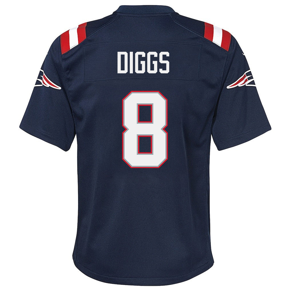 Stefon Diggs 8 New England Patriots YOUTH 2026 Super Bowl LX - Game Jersey - Navy