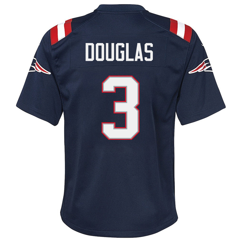 DeMario Douglas 3 New England Patriots YOUTH 2026 Super Bowl LX - Game Jersey - Navy