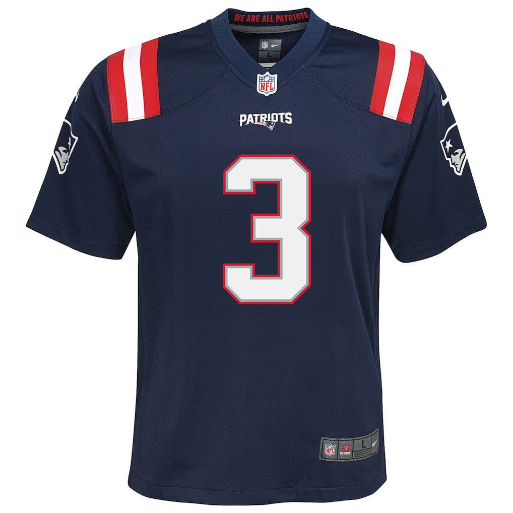 DeMario Douglas 3 New England Patriots YOUTH 2026 Super Bowl LX - Game Jersey - Navy