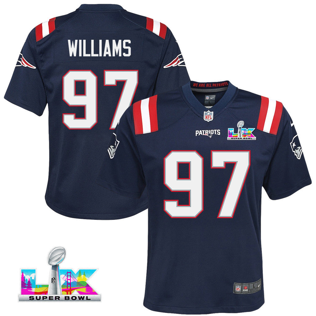 Milton Williams 97 New England Patriots YOUTH 2026 Super Bowl LX - Game Jersey - Navy